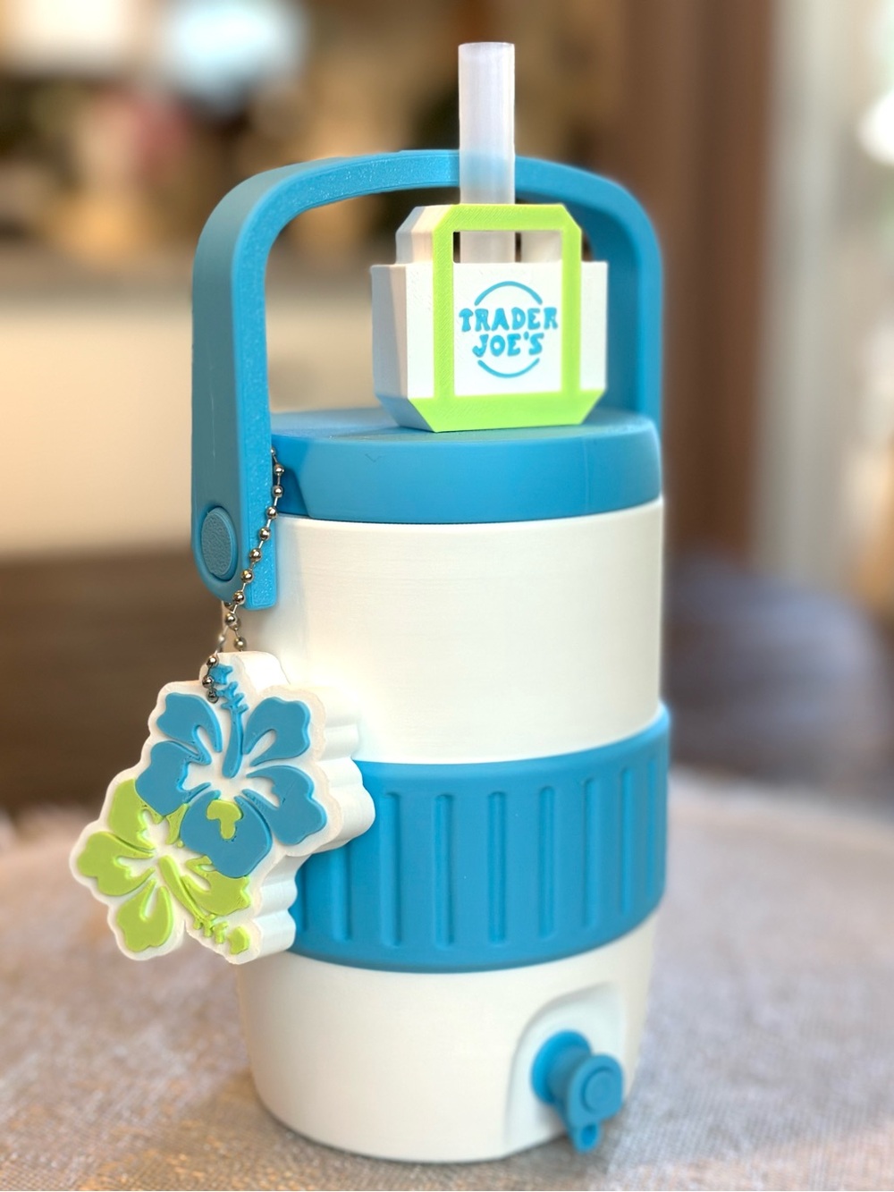 Trader Joe's Themed Can Cooler with Straw Topper and Hibiscus Tab Opener